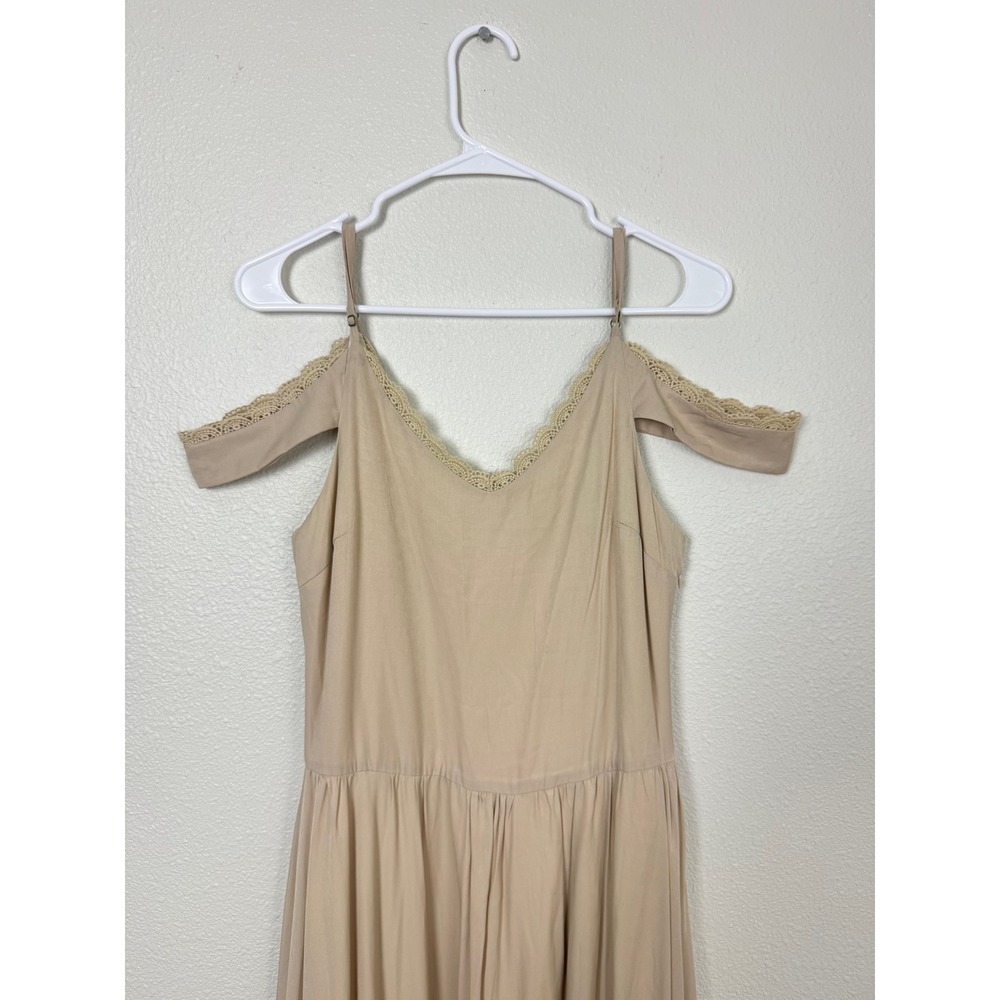 Mia Joy by Joyfolie Tan Cold Shoulder Lace Trim Maxi Dress Small - Picture 7 of 11